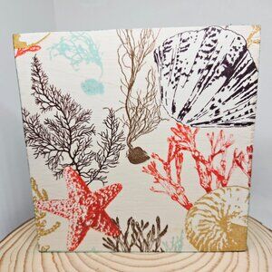 Hand Crafted Mini Wood Sign, Tiered Tray Decor, Ocean Life Starfish Shells Sign